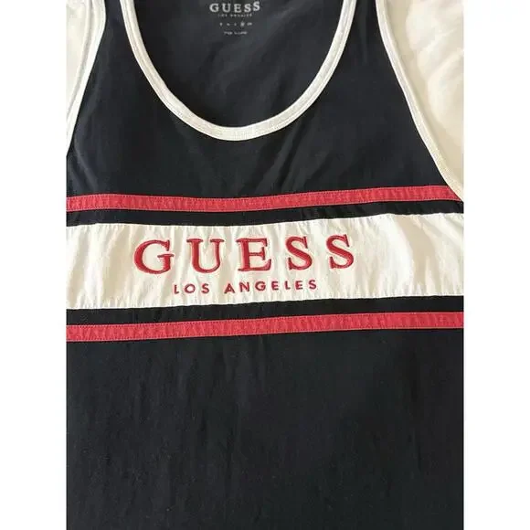 Guess Logo Printed White Tank Top T-Shirt Size X-Large - Picture 3 of 6